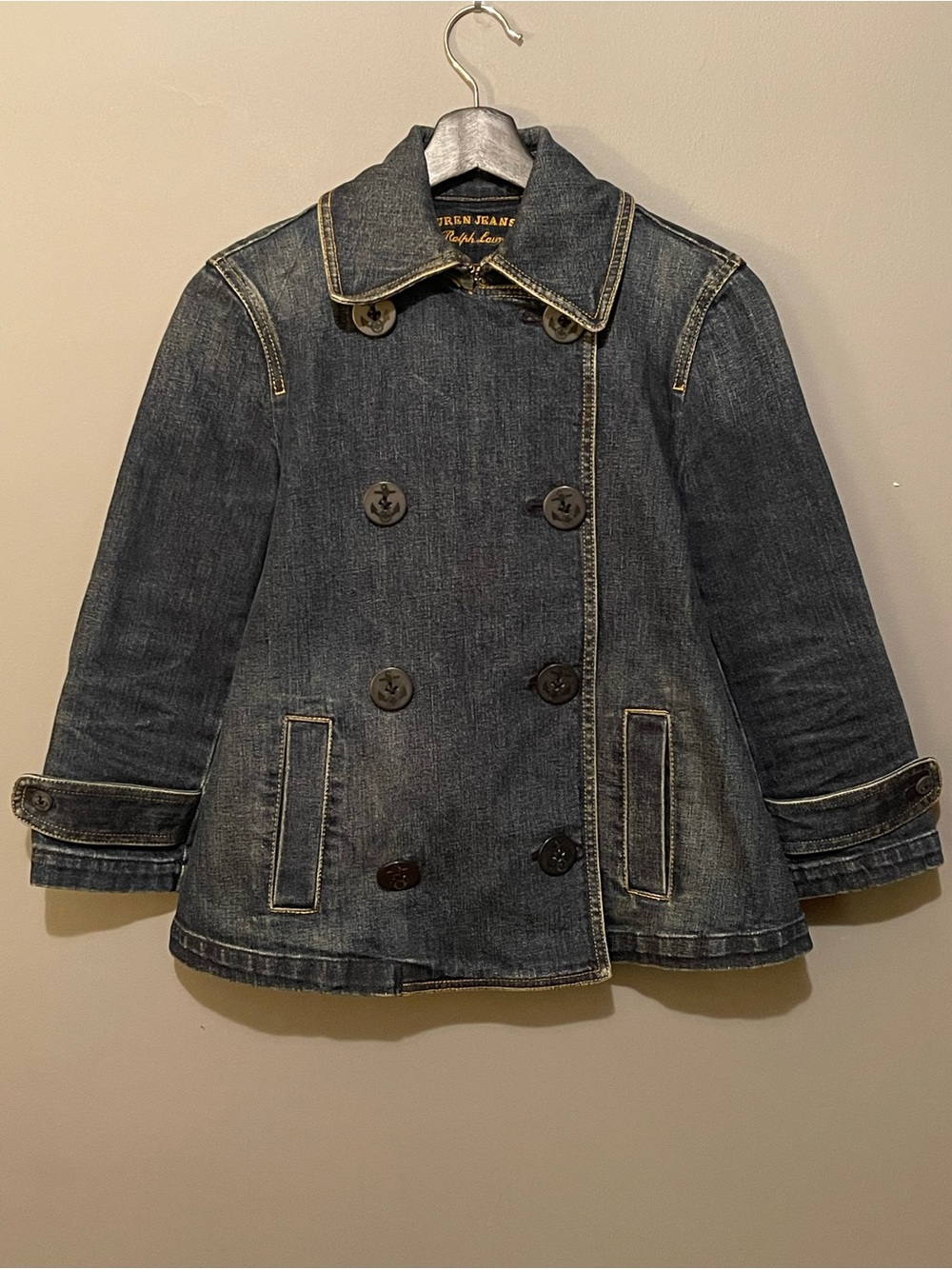 Vintage Ralph Lauren Denim Peacoat Jacket XS Y2K Fit & Flare Nautical - Picture 3 of 16